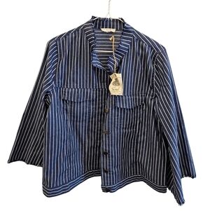 Easel Striped Tencel Lightweight Jacket Blue And White NEW